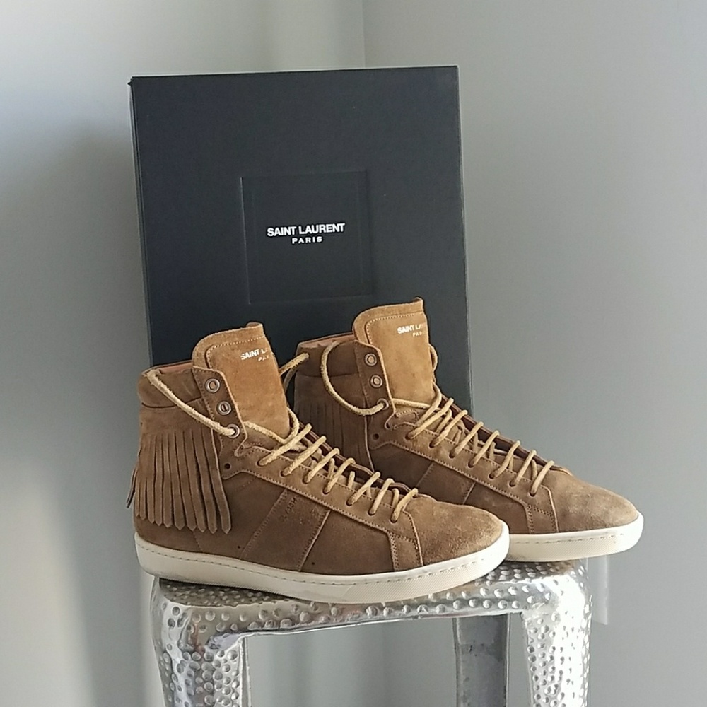 Saint Laurent- Tan Suede Fringe Court Classic